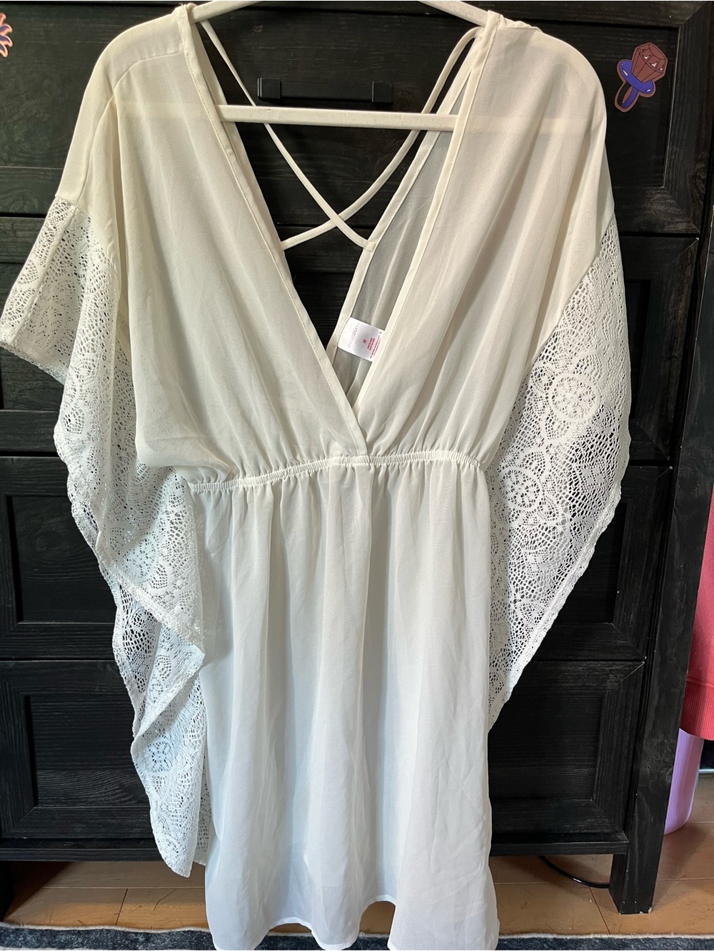 Xhilaration Ivory Sheer Lace-Trim Cover-Up